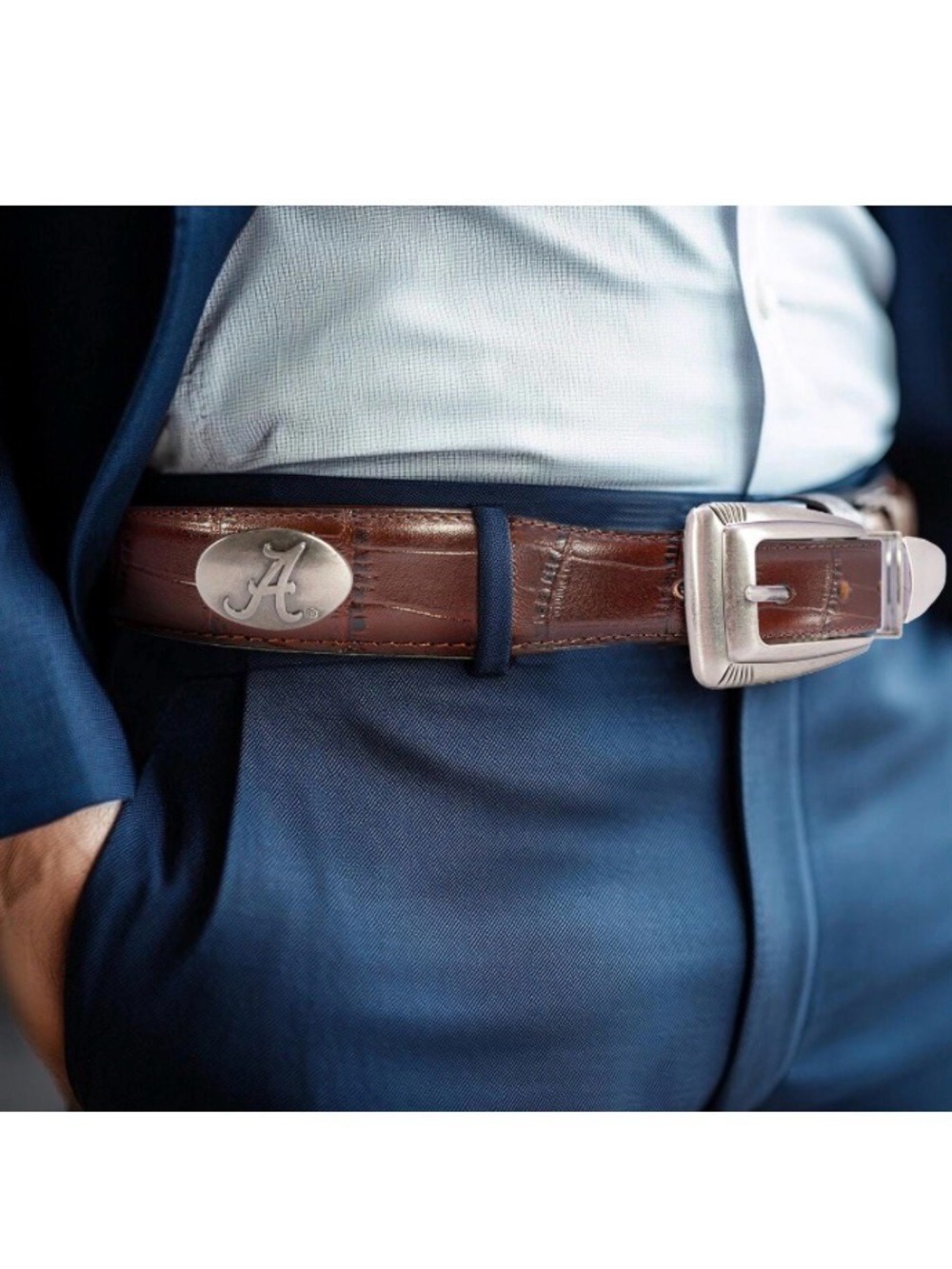 ALABAMA CRIMSON TIDE MEN'S COLLEGIATE CROC LEATHER BELT BIG MENS SIZE NWT